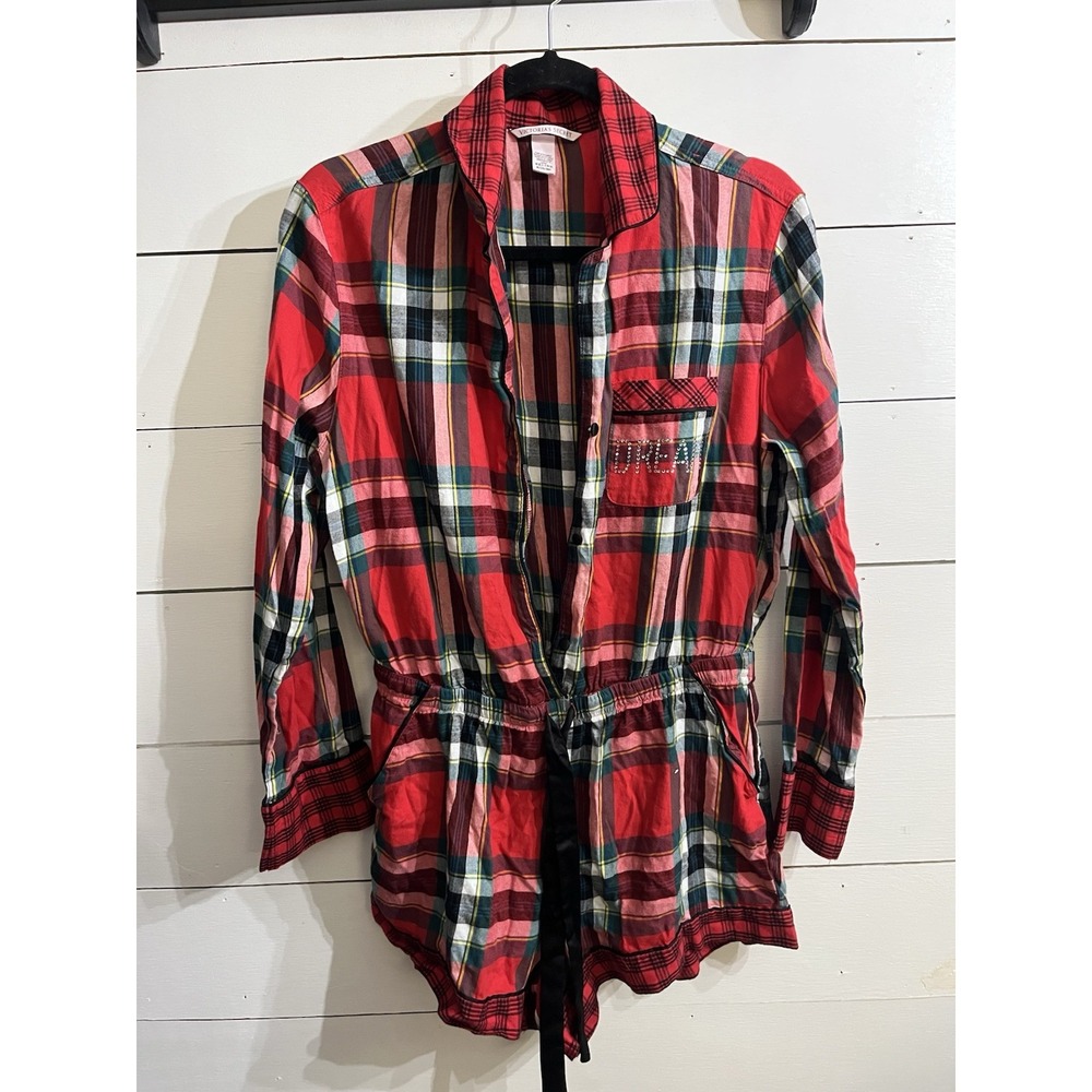 Victorias Secret Romper Womens Medium‎ Tartan Plaid Flannel Pajama One Piece